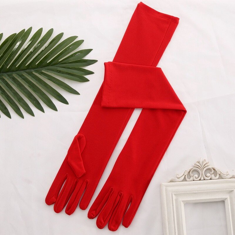 Guantes De boda largos para mujer, manoplas De satén para baile, color rojo, negro, blanco, marfil y rosa, 45CM De longitud