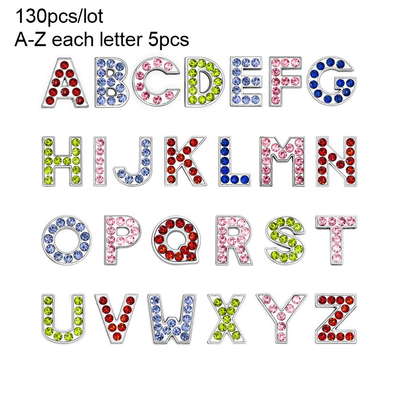 130 stuks/partij 8mm az strass schuifletters schuifbedels diy accessoires geschikt voor 8mm polsbandjes voor huisdierenhalsbanden: Kleurrijke strass