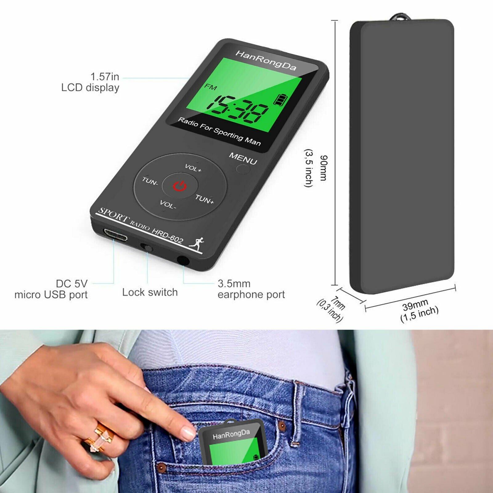 Radio FM AM Chargable Li-ion Battery Sports Radio With Pedometer Function Mini Pocket Radio For Sporting Man Earphone