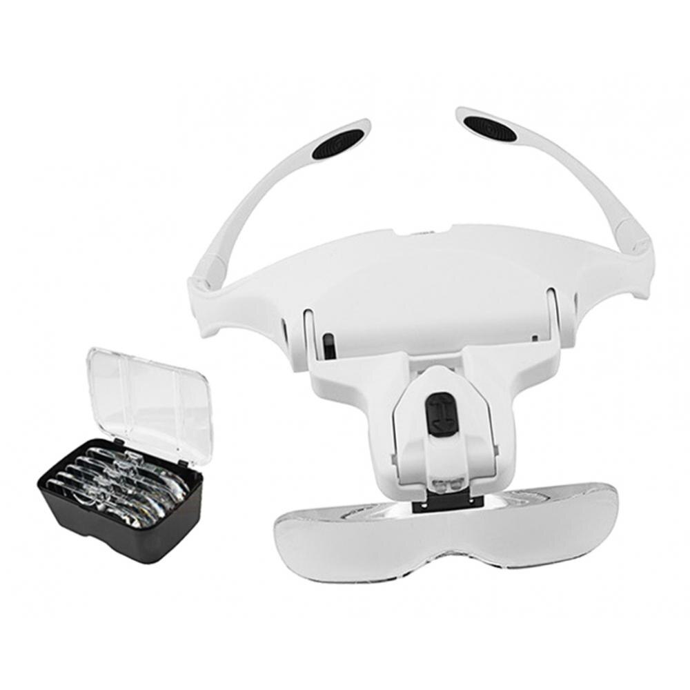 Hoofd Glas Led Lamp Hoofd Loupe Horloge Verlicht Vergrootglas Met 5 Lens