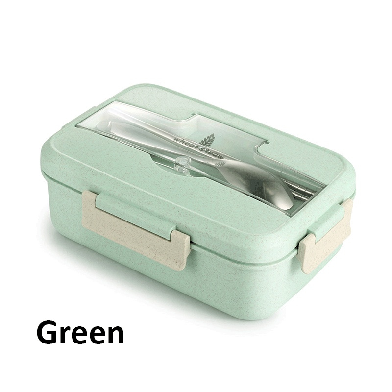 Fiambrera con cuchara, palillos, vajilla de paja de trigo, contenedor de almacenamiento de alimentos, caja Bento para microondas para escuela y oficina: Rojo