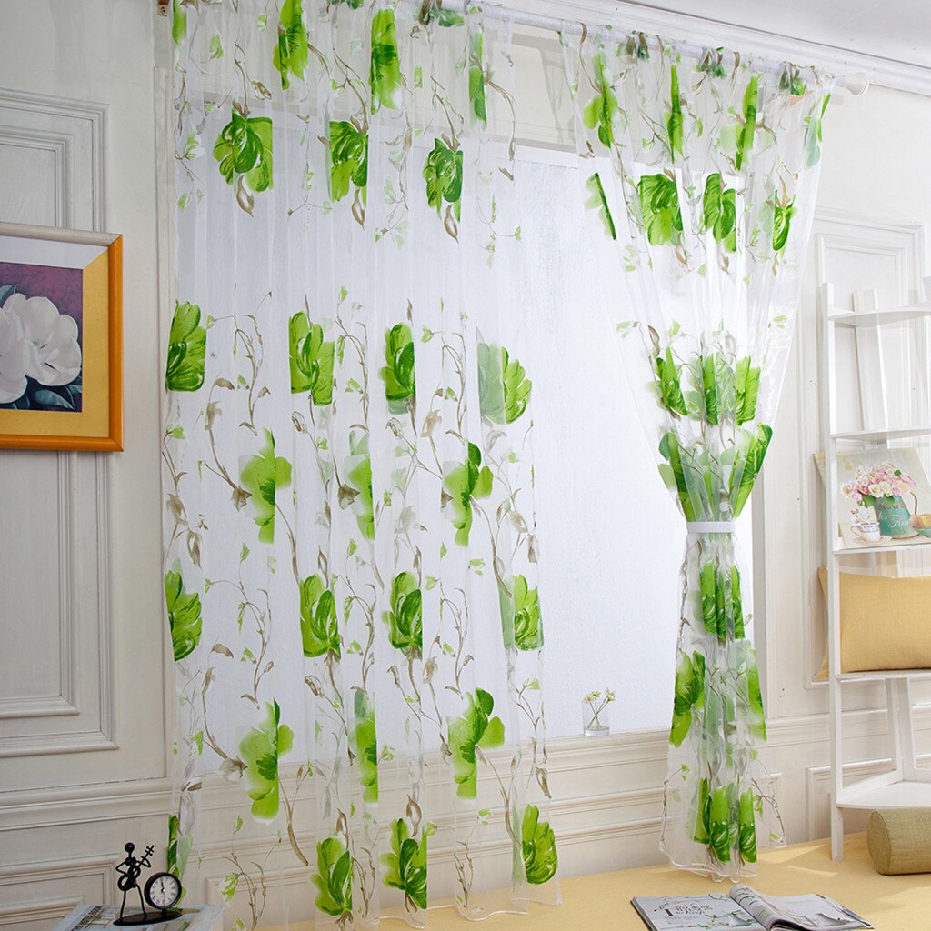 1 Pcs Wijnstokken Bladeren Tulle Deur Gordijn Drape Panel Sheer Sjaal Valletjes Gordijnen Voor De Woonkamer Keuken Slaapkamer: GN