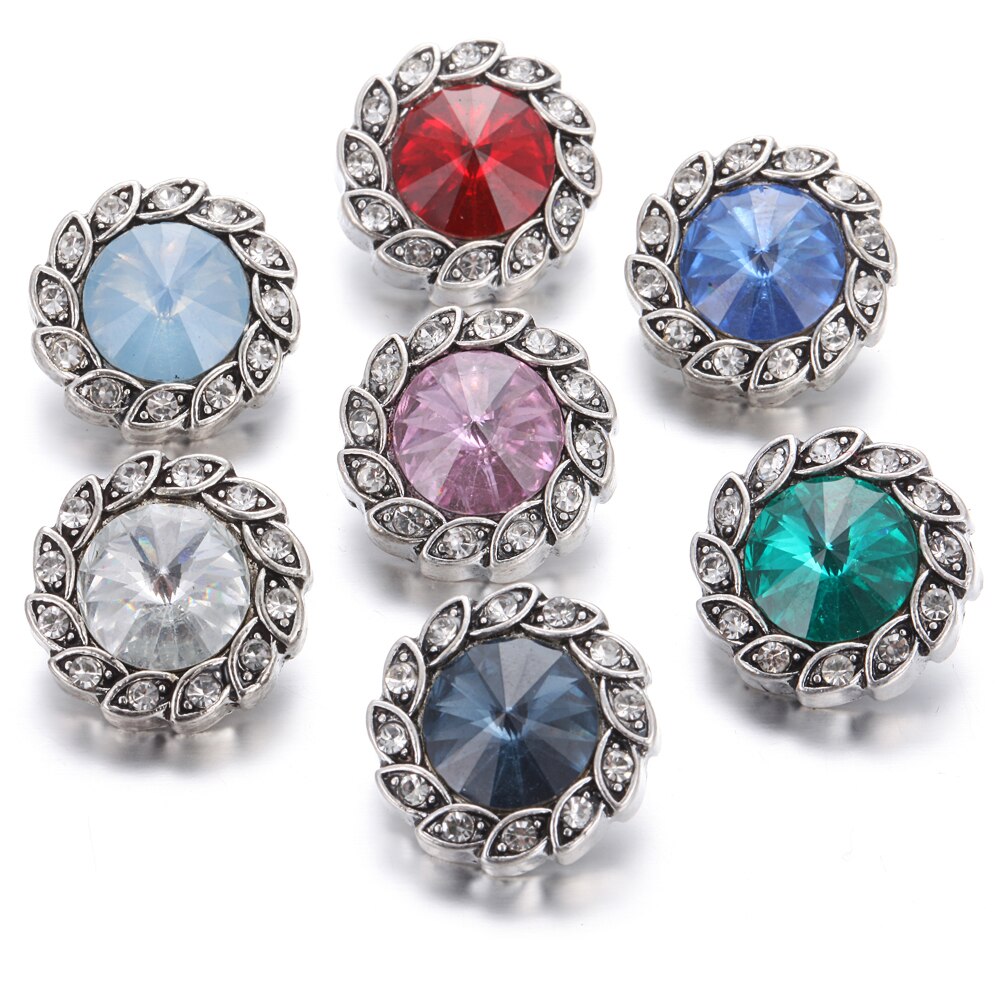 6 stks/partij Snap Sieraden DIY Crystal Rhinestone 18mm Bloem Snap Knoppen Fit 18mm Snap Armbanden Bangles Vrouwen knop Sieraden: 28