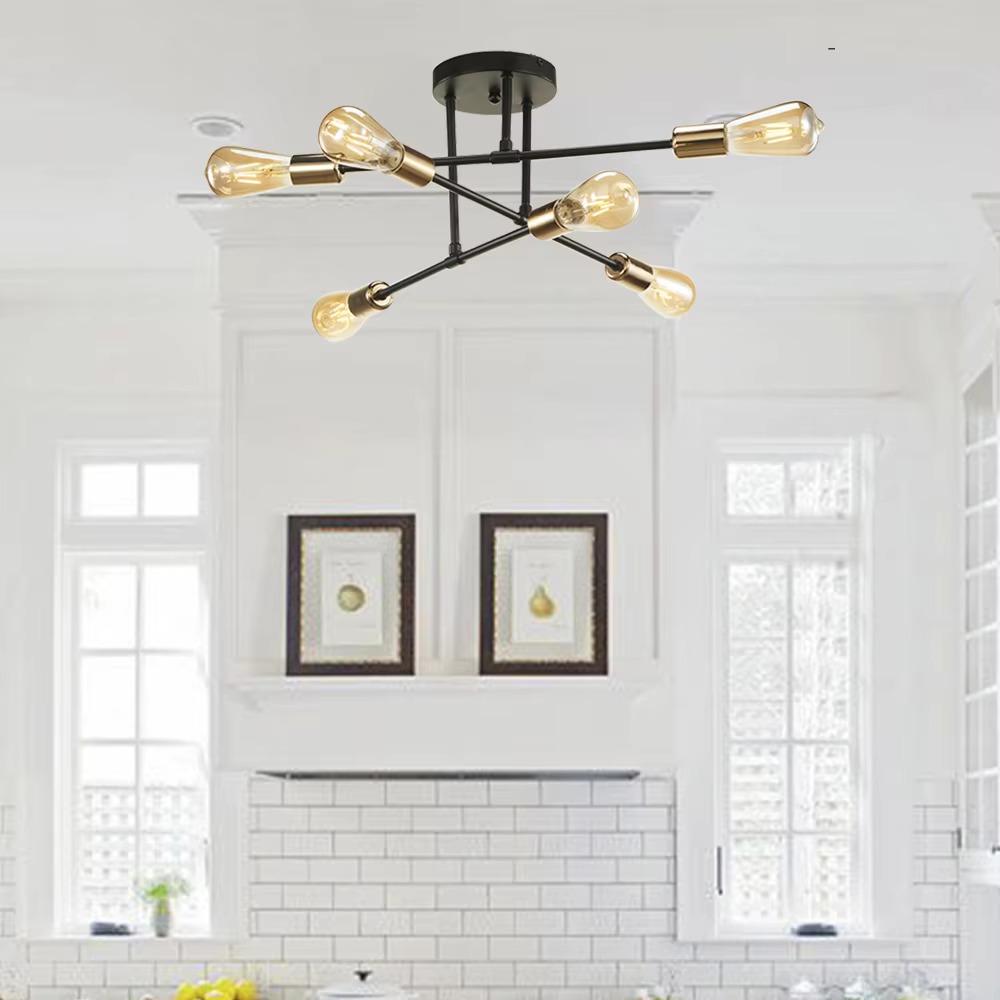 Lámpara de techo Led de múltiples cabezales de hierro forjado nórdico de 6 luces, lámpara de araña de estilo Industrial (bombilla no incluida)