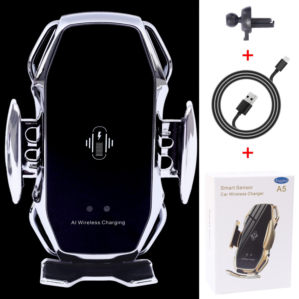 10W Car Wireless Phone Charger Automatic Clamp Charge Tough Glass Panel Holder foriphone 11pro 11 XS forHuawei Mate30pro P30pro: Shinning Silver