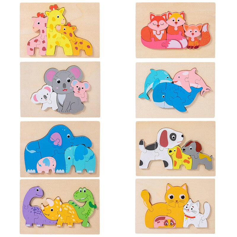 Kids 3D Puzzles Jigsaw Wooden Toys For Children Cartoon Animal Traffic Puzzles Intelligence Children Early Educational Toys