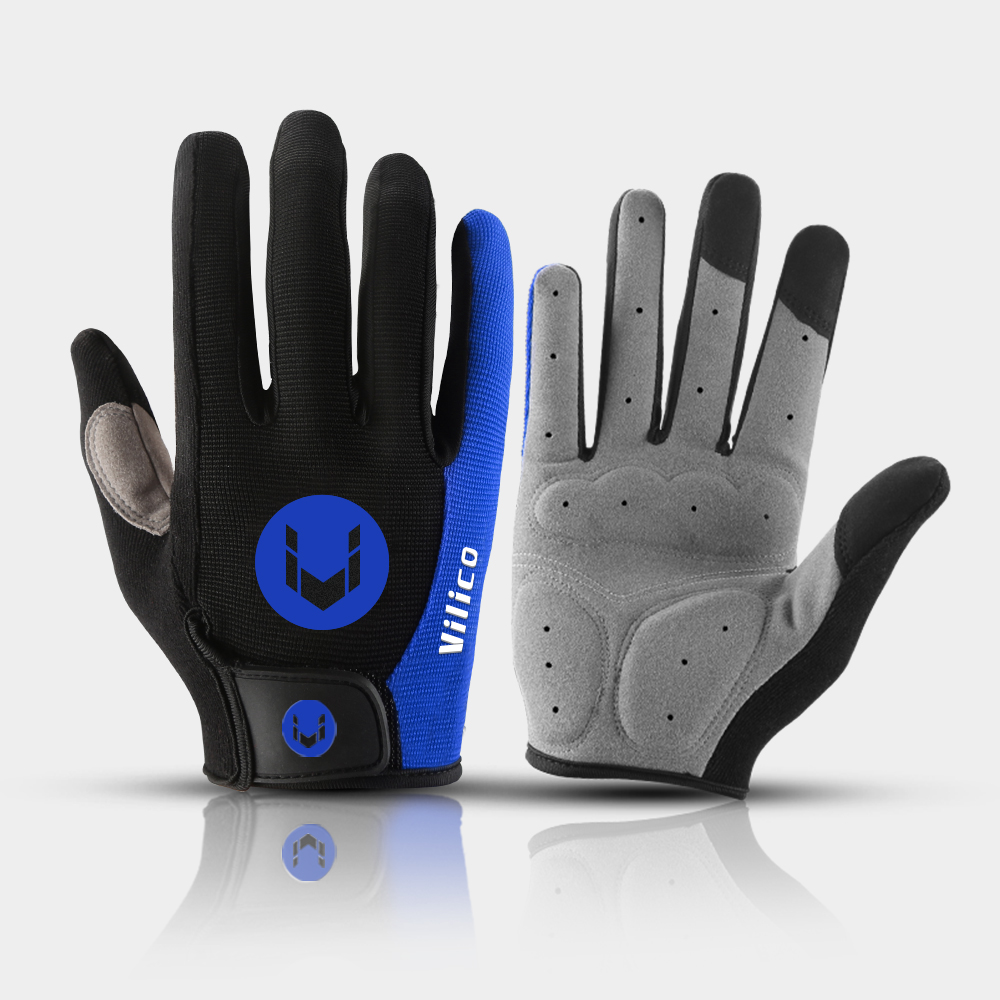 Kyncilor Sport Gloves MTB Bike Gloves Pad Full Finger Breathable Anti-shock Cycling Gloves Road Bike Gloves: L / Blue