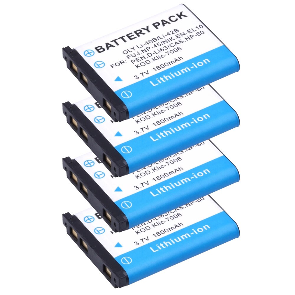1800mAh Li-40B Li-42B EN-EL10 Batterie + LCD Ladegerät für Olympus Li 40B 42B, Nikon EN EL10, finePix XP70 XP60 XP50 T550: 4 Pcs Battery