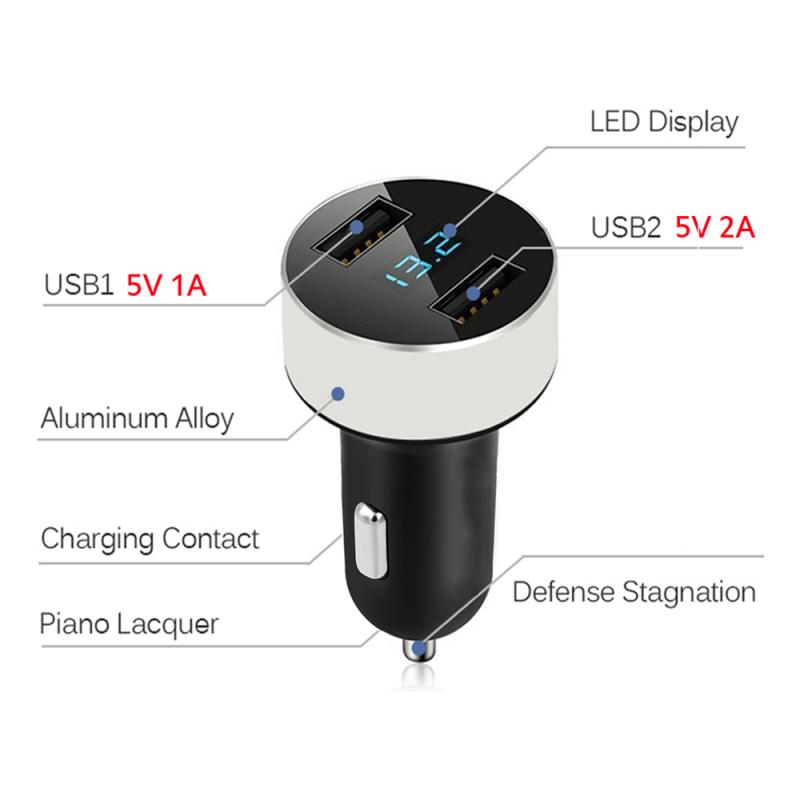 3.1A LED Display Dual USB Car Charger Universal Mobile Phone Aluminum Car-Charger for Xiaomi Samsung iPhone Tablet PC Laptop