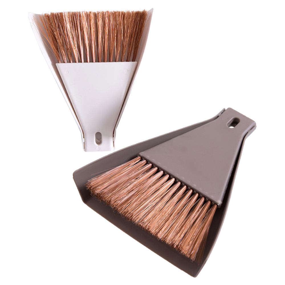 2 Sets Practical Mini Broom and Dustpan Set for Home Desktop Pets Nest Cage Cleaning(1pc Coffee, 1pc Beige)