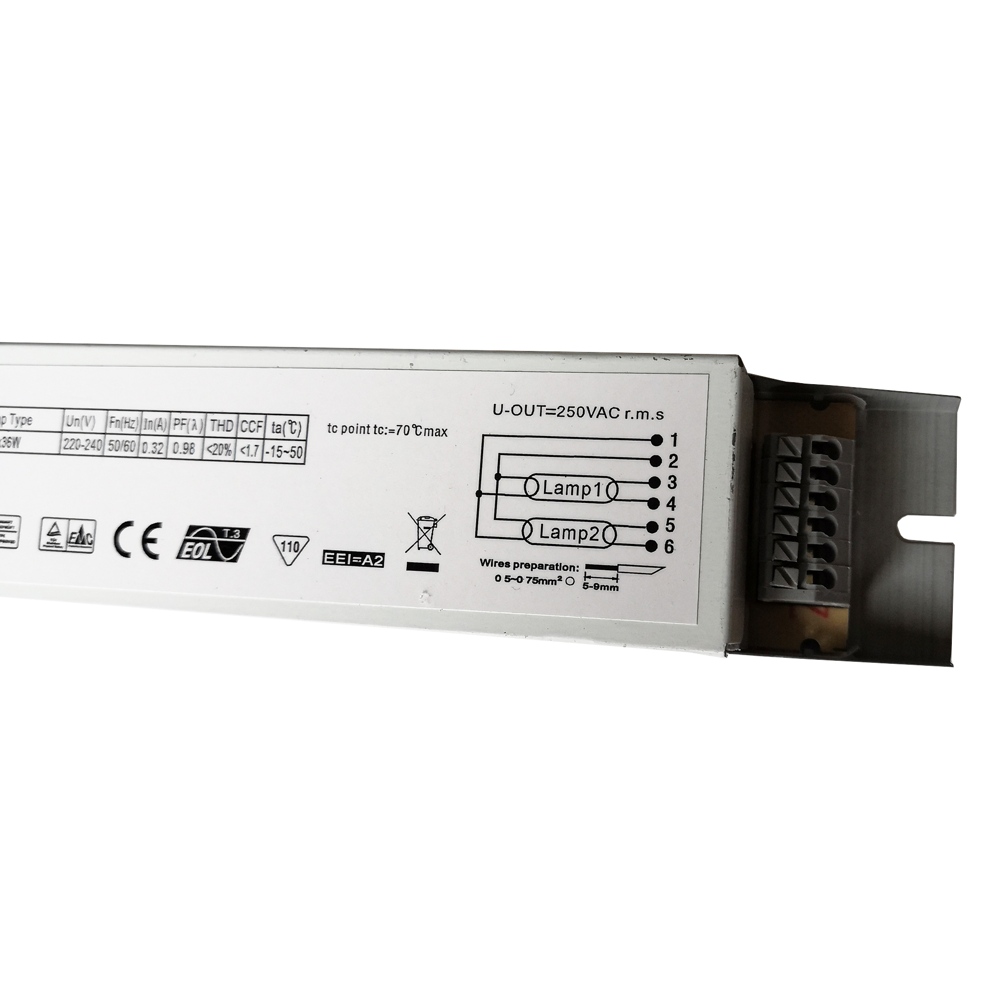 Risesun rs -p236b t8 2 x 36w elektronisk forkoblingslampe uv-forkobling til 2 lamper 220v hvite , 2-- pak
