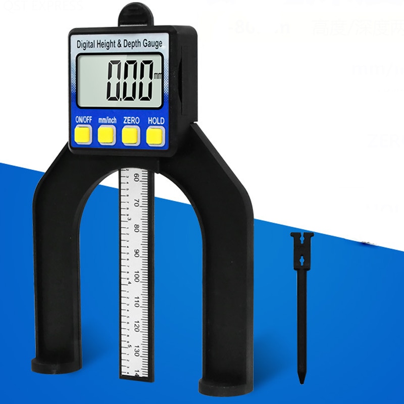 Digital Depth Gauge Caliper Digital Tread Depth Gauge Tester Measure Tool LCD Magnetic Self Standing Aperture 80mm Hand Routers