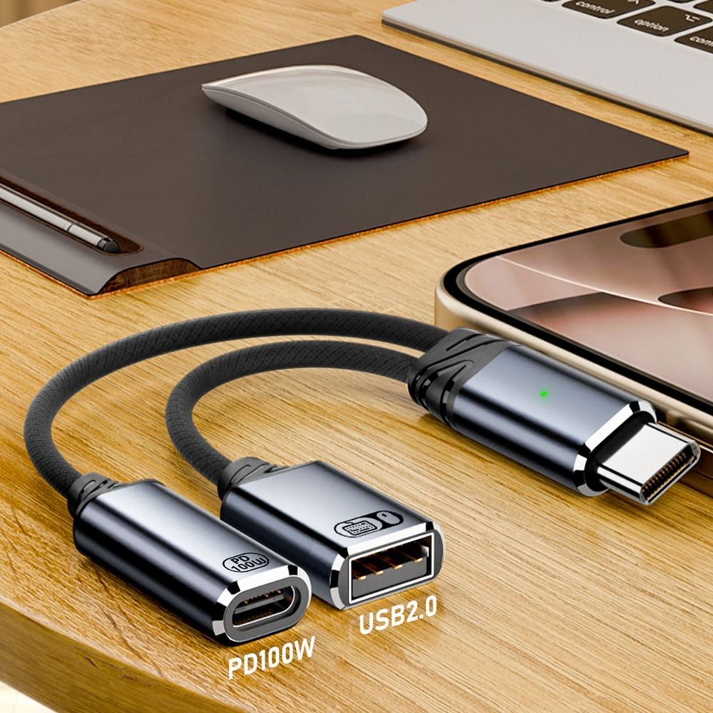 2 in 1 Type C Splitter PD 100W OTG Function USB Headphone Converter Fast Charging HiFi Sound Y Cable Keyboard Mouse