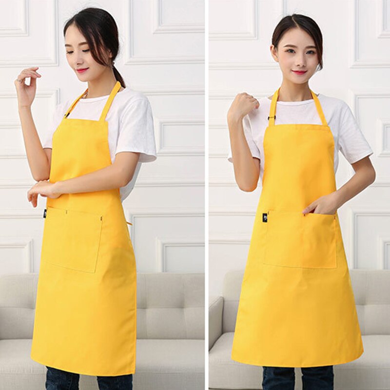 Hanging Neck Adjustable Apron Men Women Canteen Restaurant Home Kitchen Cooking Uniform TT@88: Yellow