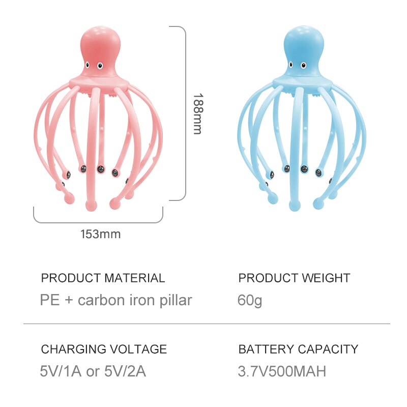 Masajeador eléctrico con forma de pulpo, vibrador, 1 cabezal de pc, 10 garras, para el cuidado de la salud, masaje y relajación