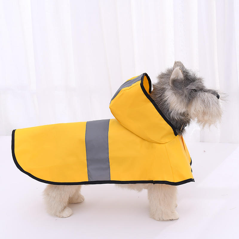 Hundetøj bamse regnfrakke vandtæt poncho kappe stor kæledyr gul regnfrakke grå reflekterende stribe tøjjakke medium stor