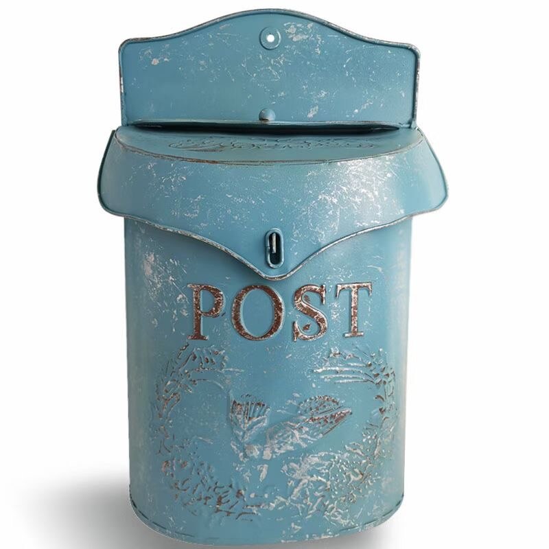 European style iron retro mailbox, sealed suggestion box, newspaper mailbox, Wedding Garden Decoration home mailbox post box: Blue