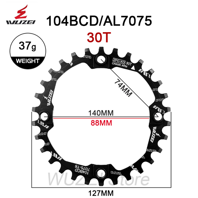 Wuzei 104 bcd crown mtb monoplates kettingblad mountainbike kettingblad 36 34 32 38 40 42 30 tanden fiets smal breed tandwiel: Wit