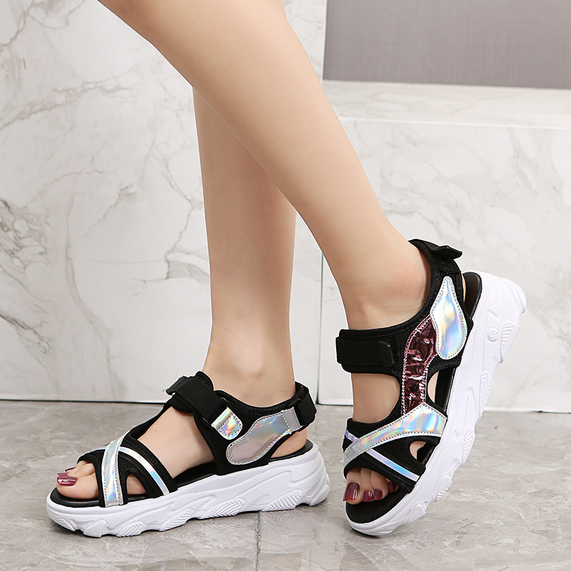 Luxury Pig Suede Summer Women&#39;s Sport Shoes Lightweight Beach Walking Sandals Flat Thick Comfort Breathable Women Causal Sandals