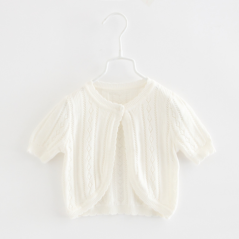 Sommer Neue Kinder Mädchen Hohl Knit Strickjacke Kurzarm Dünne Cape Jacke BB119: white / 80cm
