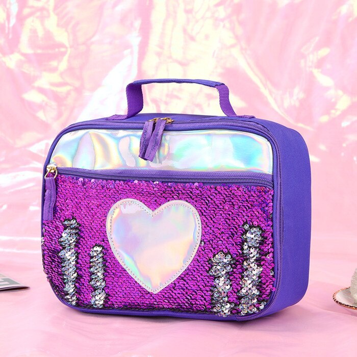 Mode Waterdichte Reverse Sequin Geïsoleerde Kinderen Meisjes Jongen Lunchbox Glitter Draagtas Koeler Picknick Zakje Voor Voedsel