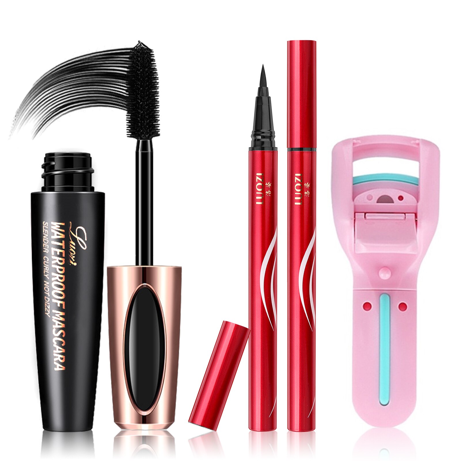 Mascara épais en Fiber de soie 4D, kit de maquillage résistant à l'eau, Volume noir et Durable, avec stylo à recourber les cils, pour une journée entière: 3pcs eye sets