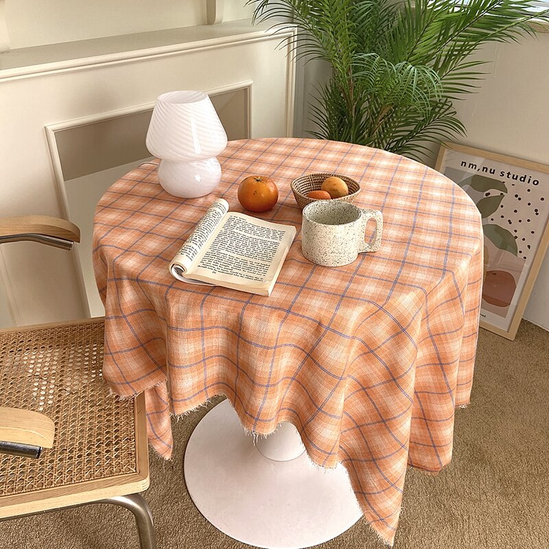 INS Plaid Tablecloth Cotton Linen Dust Proof Fresh Checkered Table Cloth Photo Props Background Home Dining Table Decor Cover