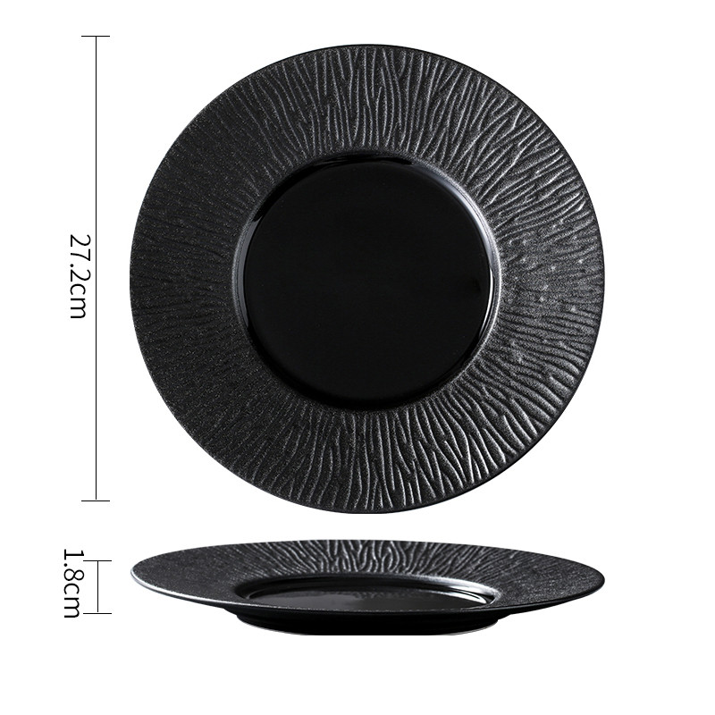 Plato redondo de cerámica para comida occidental, mueble de cocina para el hogar, bandeja para sopa y fideos, , blanco y negro: A3