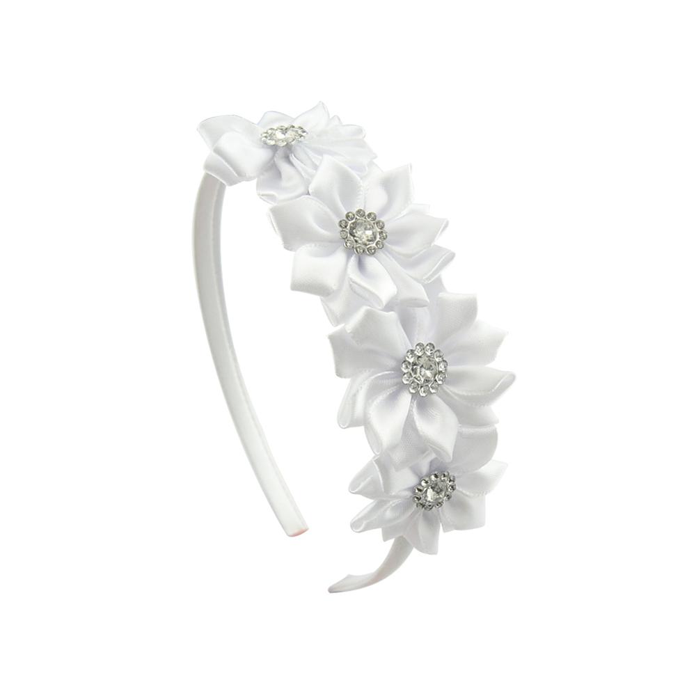 1PC Cute Hairband Kids Princess Headwear Boutique Triple Satin Flowers with Zircon Hair Accessories Head Hoop for Girls Headband: black