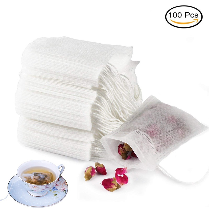 Bolsas de filtro de té 100 unids/lote, infusores de té desechables en forma de U, filtro de bolsitas de té, papel de sellado con cordón, bolsa de té vacía para hierbas, Té Suelto