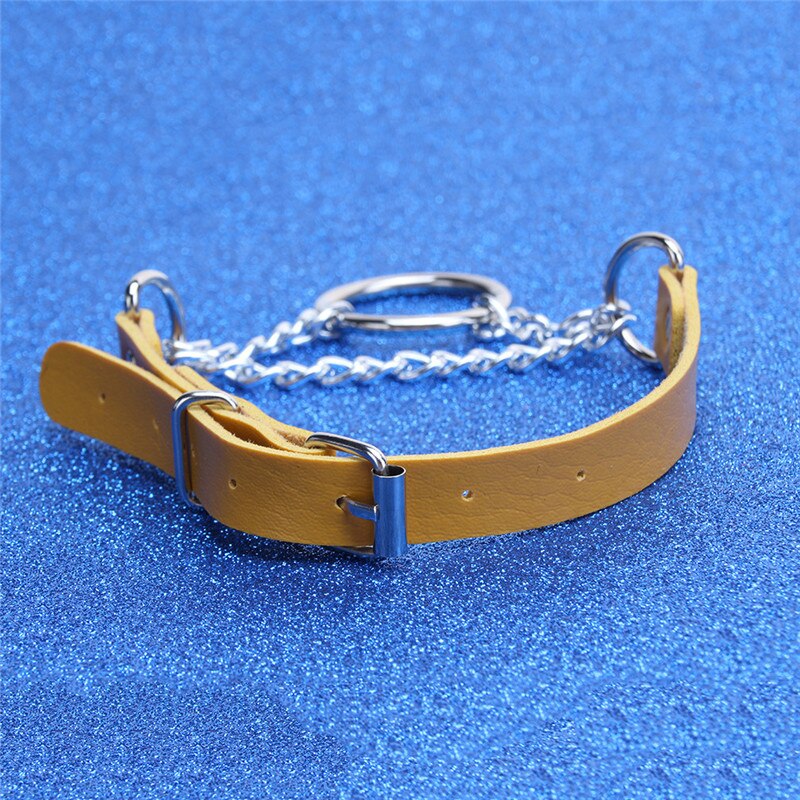 Punk Cross Collar Choker Bell Round Necklace Heart Black PU Leather Punk Goth 100% Handmade Neck Jewelry: yellow