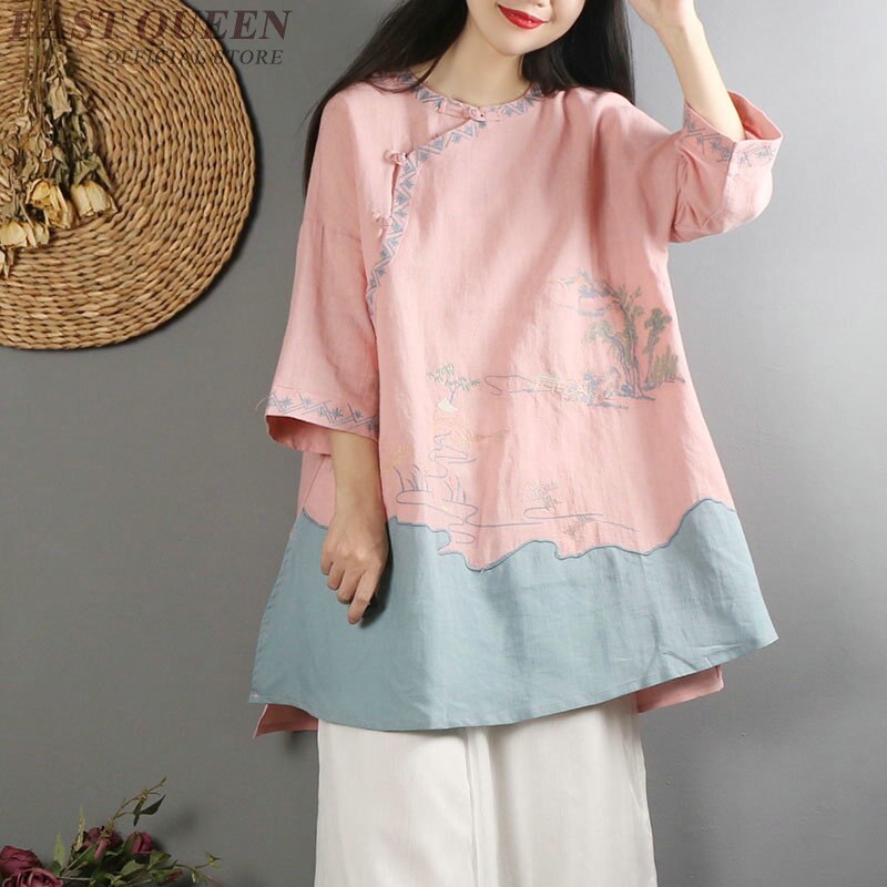 Tradizionale cinese camicetta camicia superiore per le donne collare del mandarino orientale camicia di lino camicetta superiore cheongsam femminile AA4150