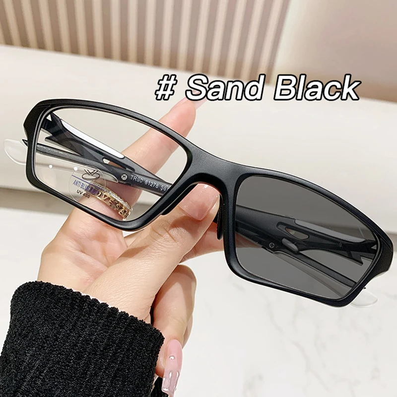 Nueva TR90 gafas deportivas fotocromáticas para miopía Unisex mujeres hombres gafas cuadradas para la vista gafas de sol terminadas dioptrías: Negro / +150