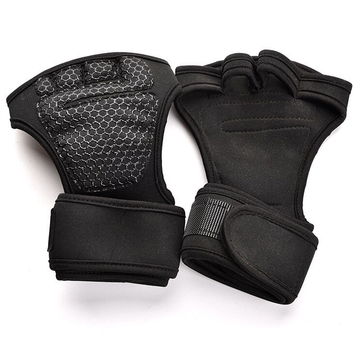 2PCS Weight Lifting Training Gloves Women Men Fitness Sports Body Building Gymnastics Grips Gym Hand Palm Protector Gloves: BLACK / M