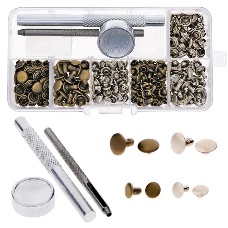 Lederen Klinknagels Enkele Cap Klinknagels Buisvormige Metalen Studs met Fixing Tool Kit voor Leer Craft Repareren Lether Gereedschap Set