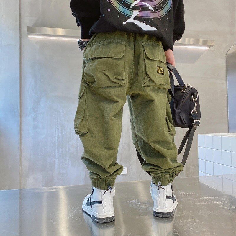 Pantalon Cargo japonais pour garçons de 4 à 14 ans, printemps et automne, pantalons pour enfants, grandes poches