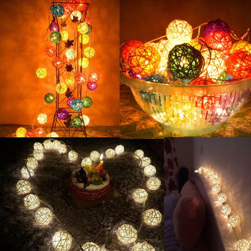 3M 20 LED Rattan Kugeln Lichterketten Batterie Gebühr Girlande Baumwolle Ball Licht Weihnachten Lichter für Terrasse Hochzeit Dekor
