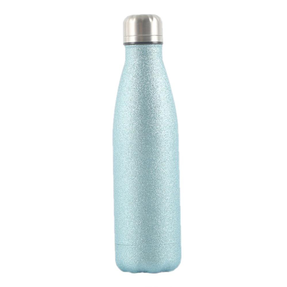 Botella de agua con aislamiento al vacío, botella de agua de doble pared de acero inoxidable, mantiene el calor/frío, con forma de Cola, para deportes/escuela/oficina/viaje, 500ML: Azul