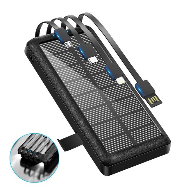 100000 Mah Solar Power Bank Draagbare Opladen Powerbank Externe Batterij Oplader Powerbank Met 4 Kabels Led Zaklamp: Default Title