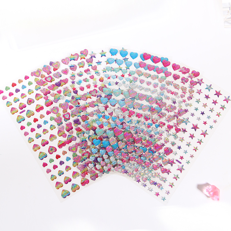 Colorido corazones brillantes estrellas gota de cristal pegatinas 3D Scrapbooking Diy diario adhesivo de papelería hoja Deco