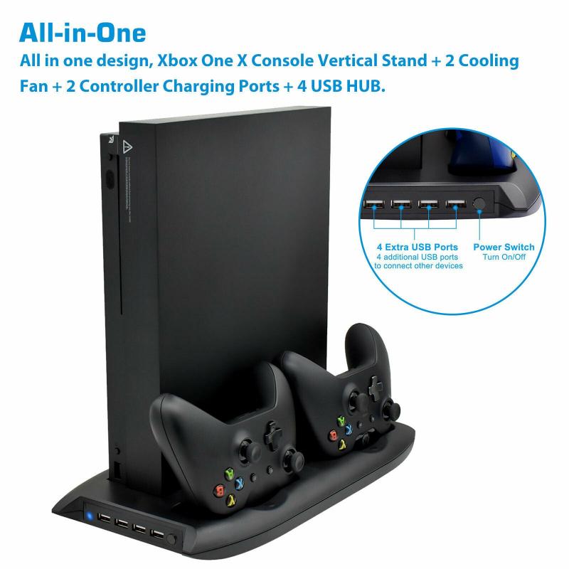 Newest LED USB Dual Game Controller Charger Dock Station For Xbox One X Gaming Controller With Vertical Stand Cooling Fan Holder: Default Title