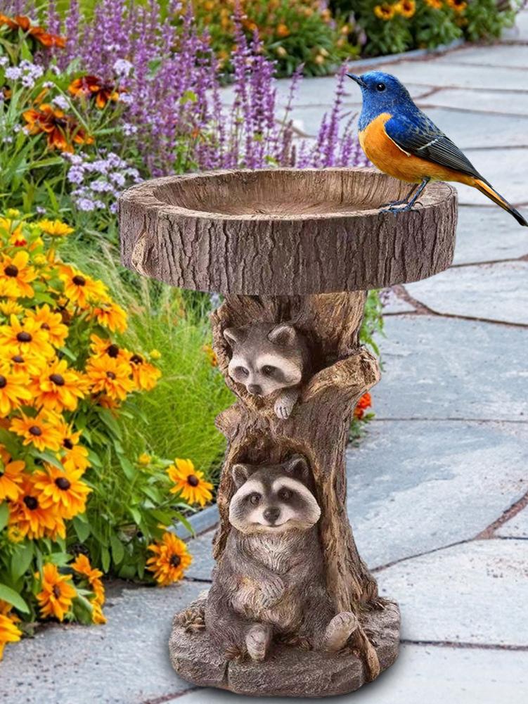 Bird Bath Garden Bird Feeder Natural Resin Drinking Tool Decorative Craft Bird Drinking Fountain Bird Water Feeder Garden Decor