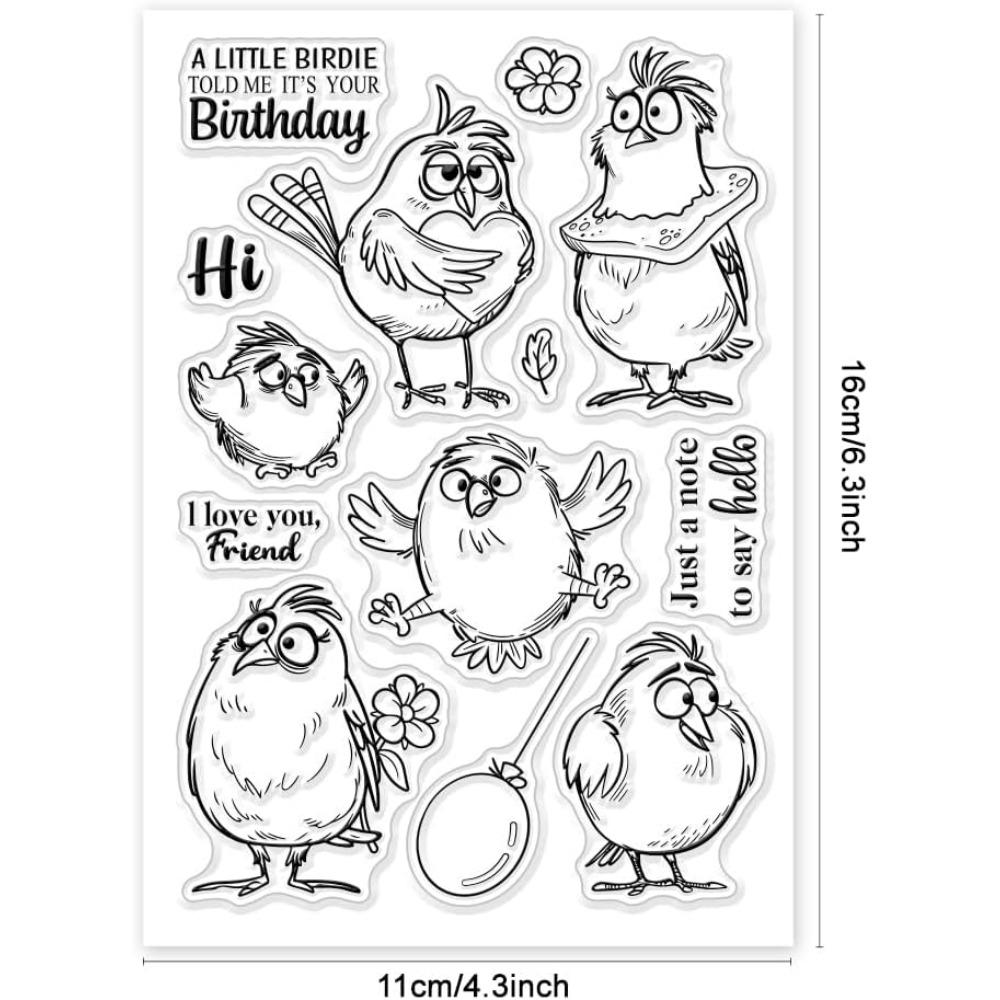 1pc tecknade fåglar genomskinliga stämplar roliga fåglar genomskinliga stämplar födelsedagsfågel silikonstämplar för gör-det-själv scrapbooking fotoalbum dekorativa