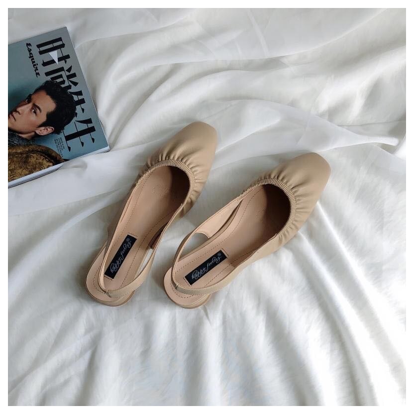 Slingback sandaler kvinder slip on mule sko kvinder rund tå lav hæl sko mærke lavvandede plisserede sandal mules slides: Khaki / 7.5