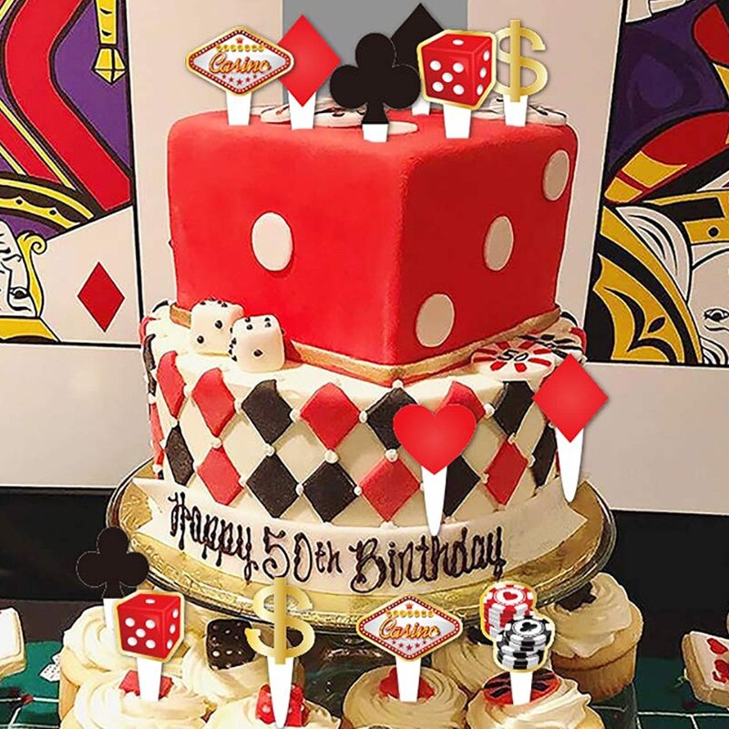 Décoration de gâteau de Poker à paillettes, cœurs, bâtons de diamants, décorations de Cupcake pour thème de Casino, fête d&#39;anniversaire, Dessert