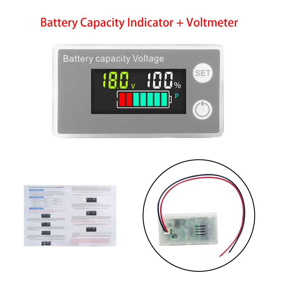 6133A Battery Capacity Indicator DC 8V-100V LCD Digital Voltmeter Electricity Meter 12V 24V 48V 72V Voltage Tester Battery Gauge: Gold