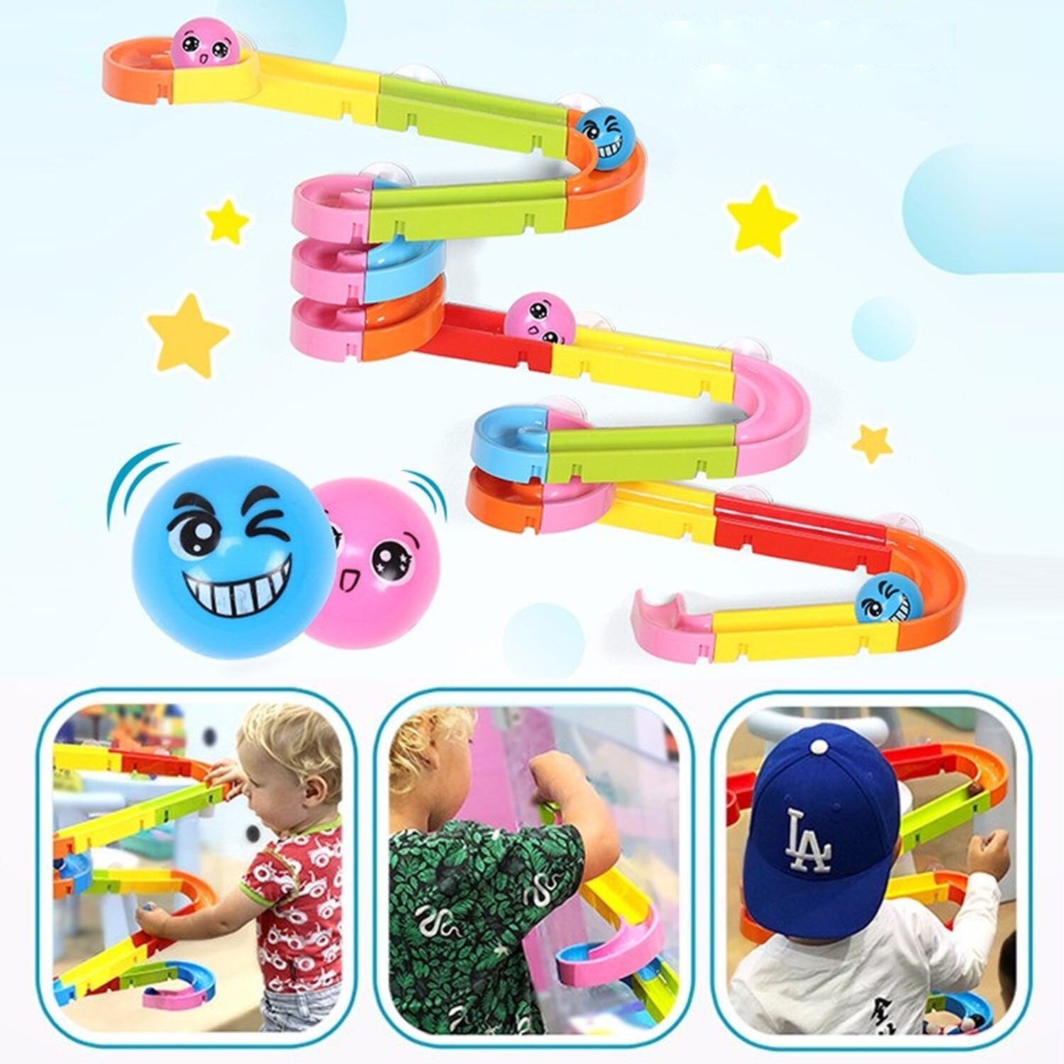 Kids Baby Diy Monteren Bad Track Game Kit Zuignap Wandmontage Glijbaan Pathway Play Water Douche Bad Badkamer speelgoed