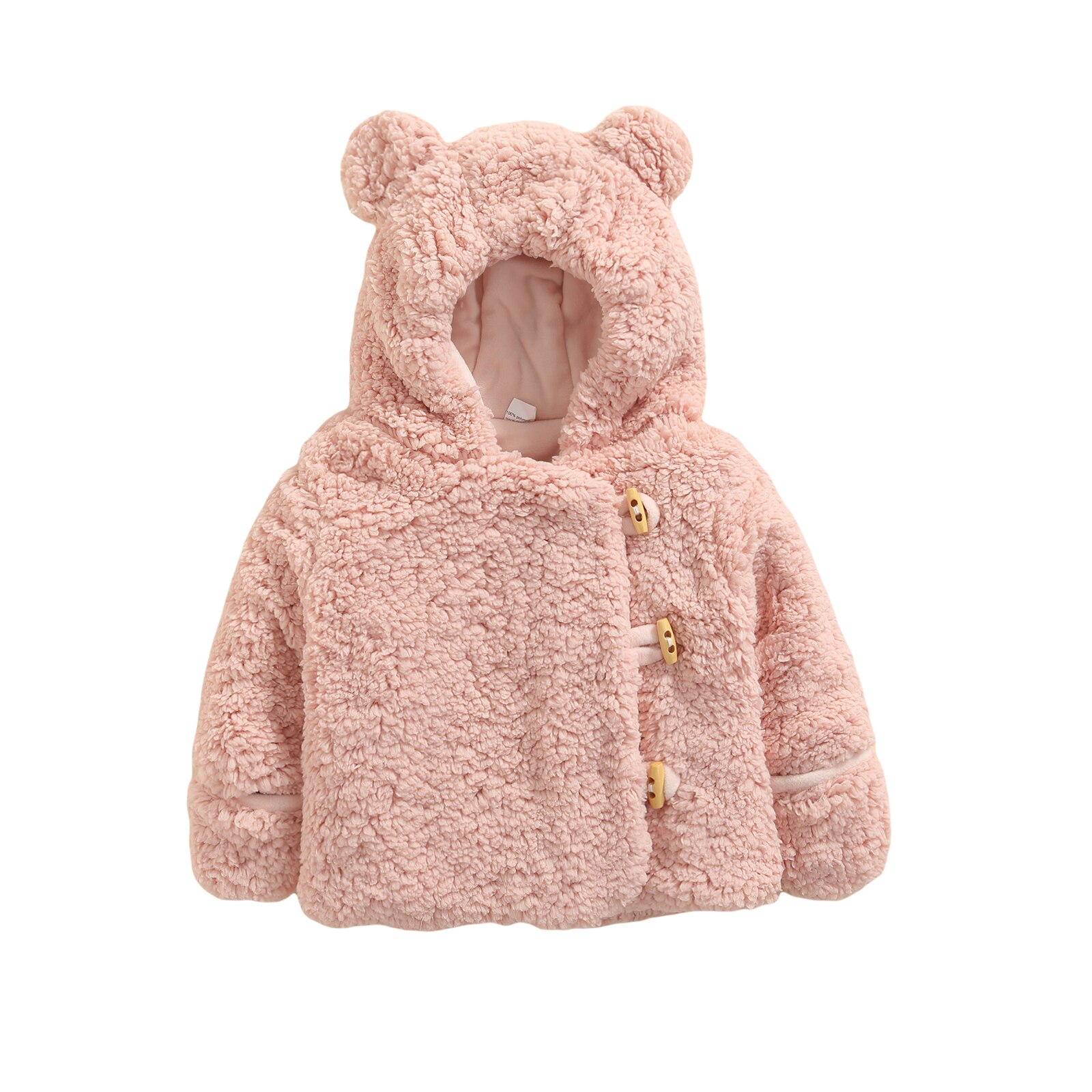 Autunno inverno 2021 Cute Baby Girl Boy cappotto di peluche semplice adorabile tinta unita orecchie di orso agnello peluche morbido cappotto corto con cappuccio Cardigan: Colore rosa / 6m