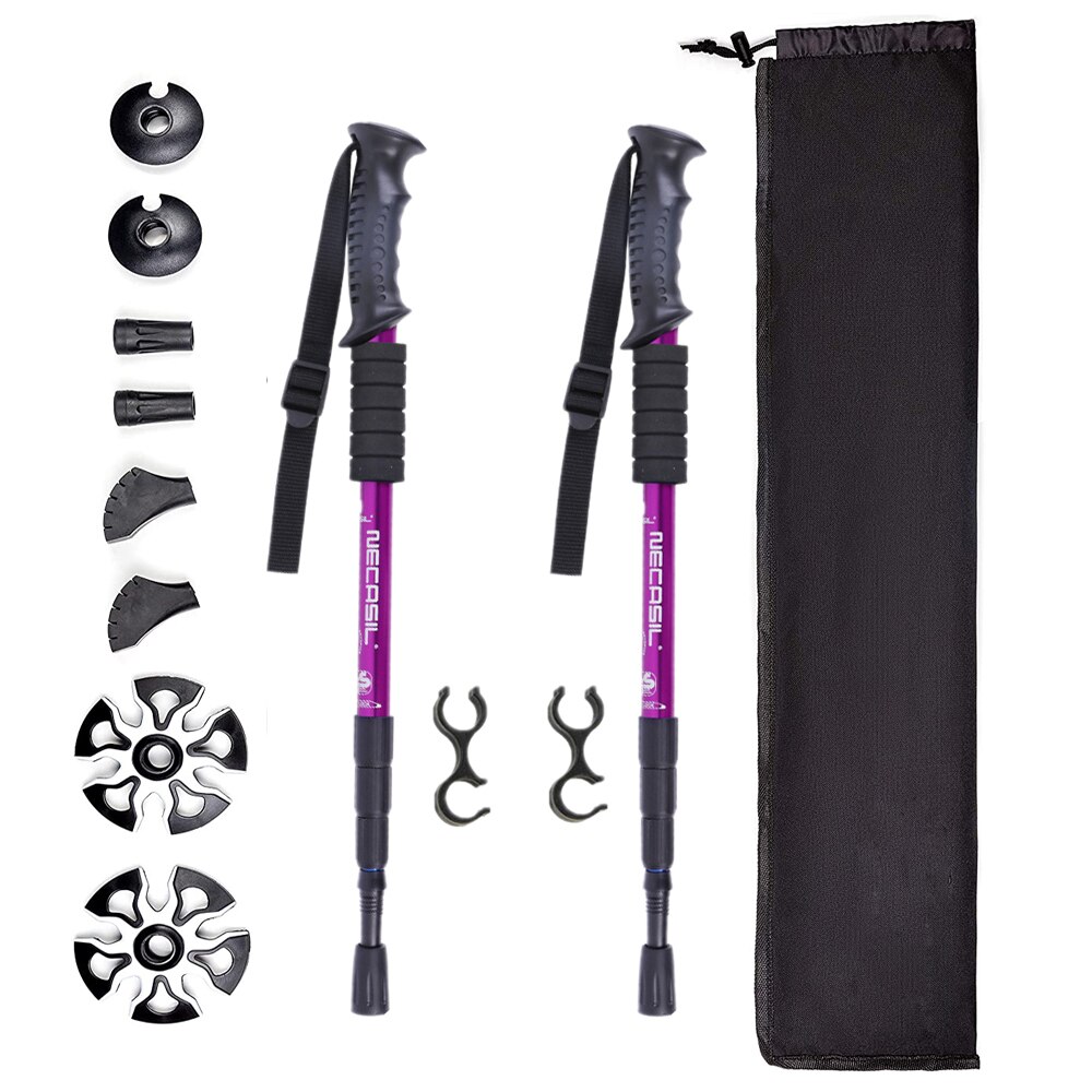 2pcs/lot Trekking Poles Lightweight Shock-Absorbent Hiking cane Walking Stick 4 Season/All Terrain Accessories and Carry Bag: Purple
