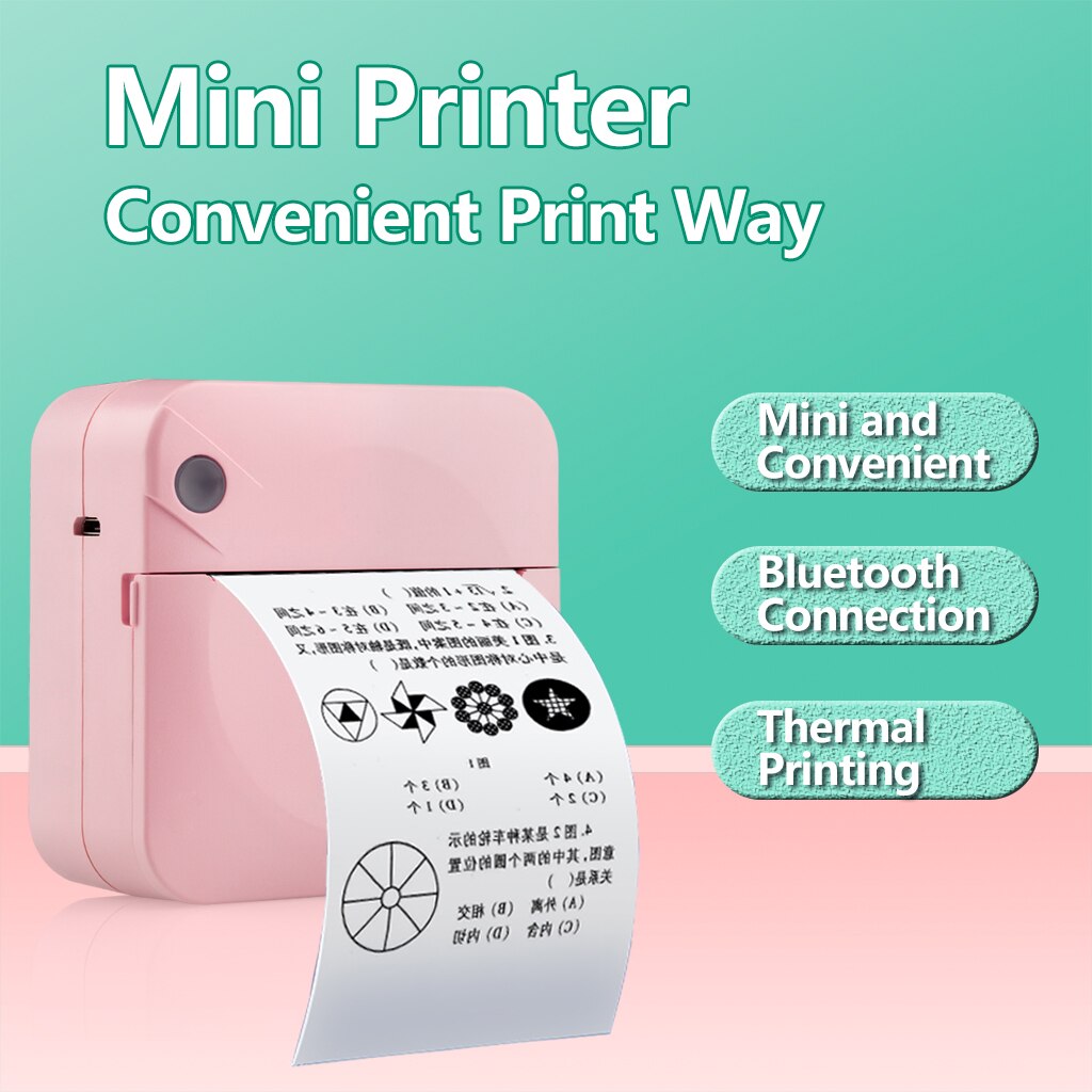 Portable Mini Printer Pocket Printer Student Note Printer Photo Text Bar Code Printer